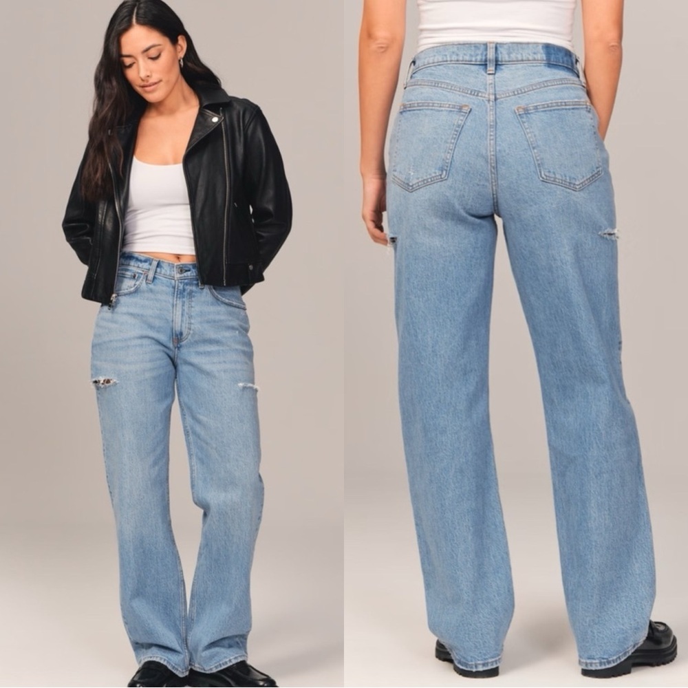 ABERCROMBIE & FITCH The 90’s Baggy Low Rise Slashed Cotton Denim Jeans